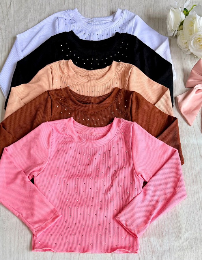 BLUSA MANGA LONGA COM STRAS