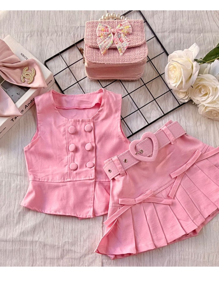 CONJUNTO SHORT SAIA PREGAS COM CINTO DE CORAÇÃO