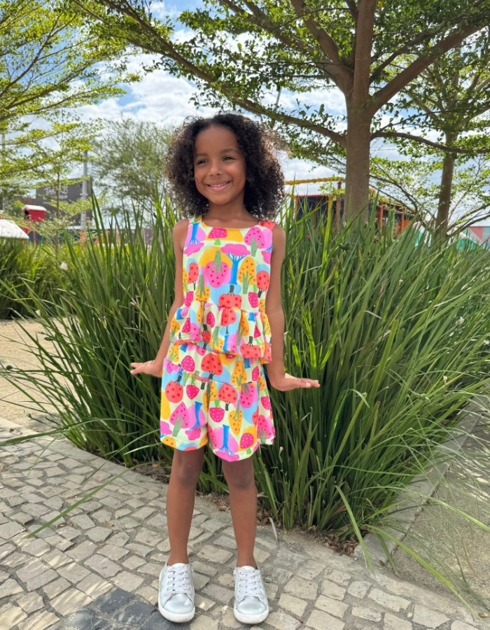 Conjunto Alice árvores malha canelada algodão 