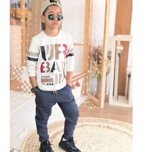 conjunto calça preto mescla blusa bege