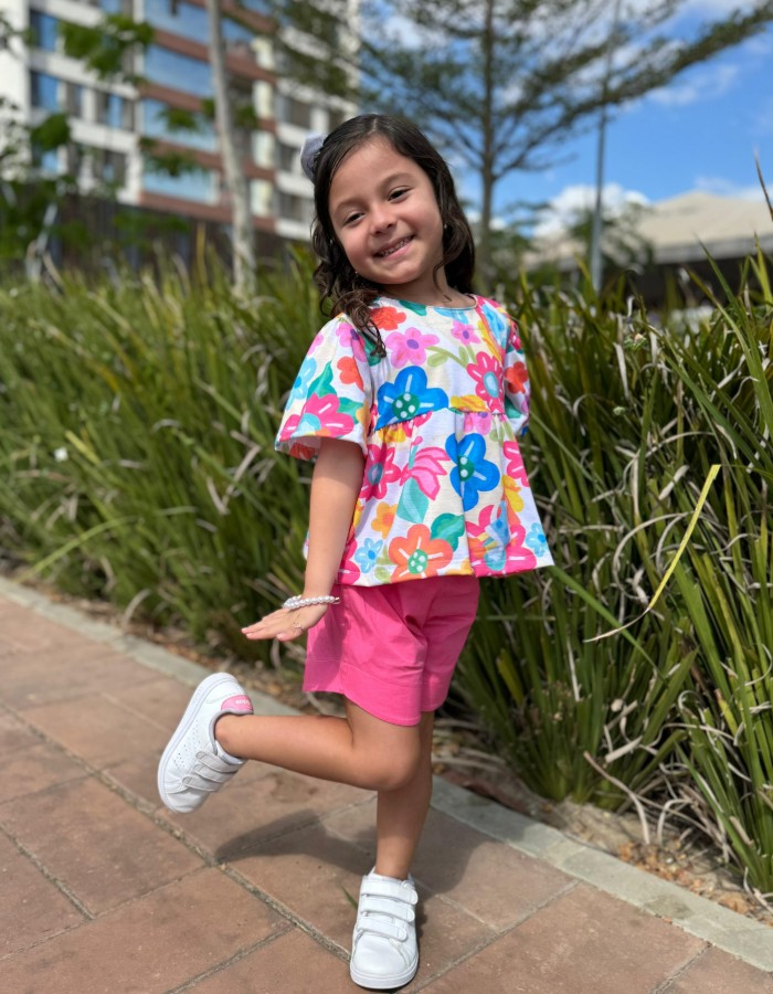 Conjunto Helena boneca flor malha Marisol algodão 