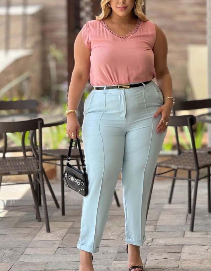 CALÇA PLUS TECIDO ALFAIATARIA COM CINTO