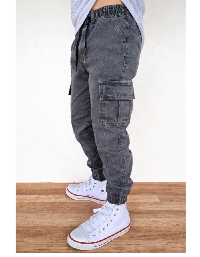 Calça masculina Jeans cargo jogger grafite 