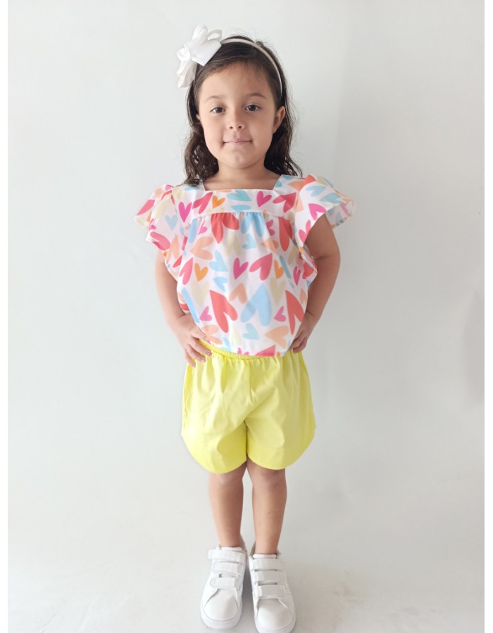 Conjunto Maya coração short algodão com elastano blusa 100% algodão