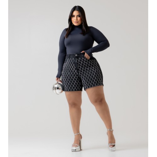 JORTS BLACK 100% COM BRILHO QUADRANGULAR