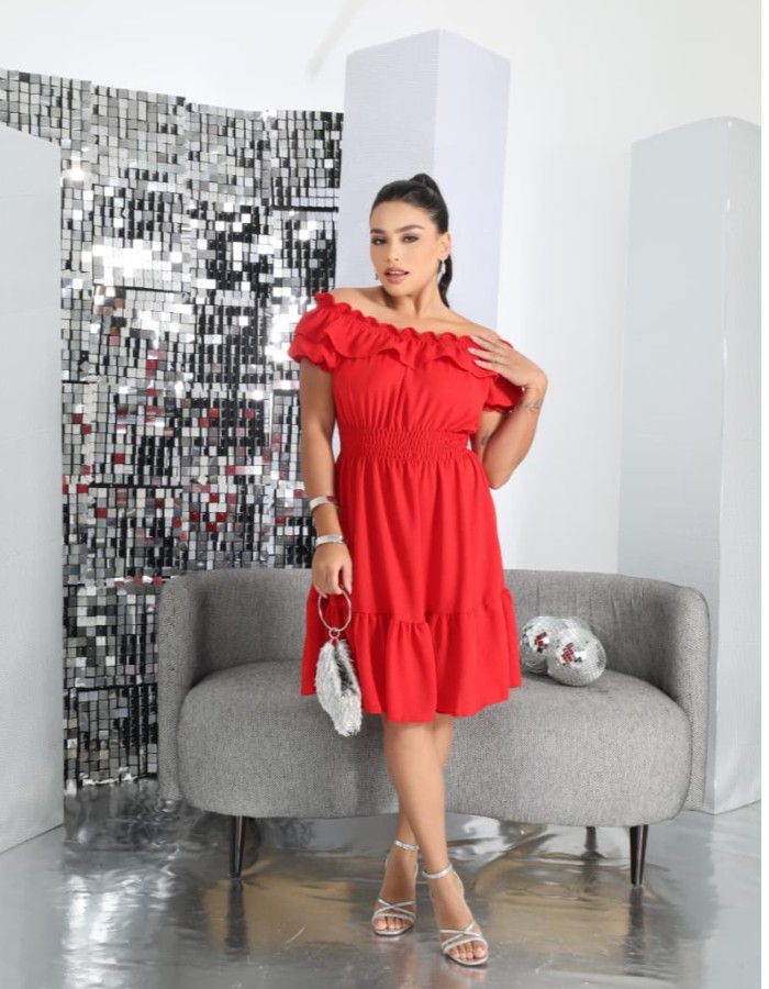 VESTIDO CURTO CIGANINHA EM CREPE DUNA 