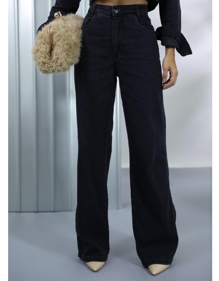 CALÇA WIDE LEG 100% BLACK ESCURA