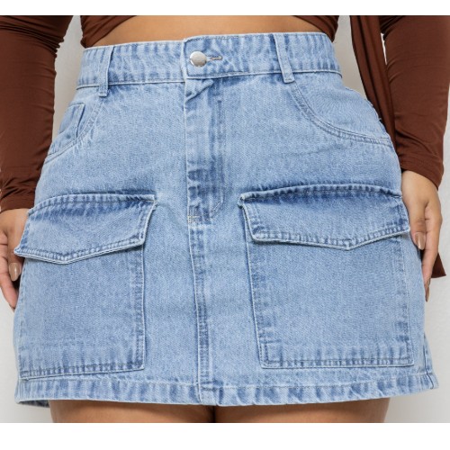 MINI SAIA BOLSO CARGO FRONTAL JEANS 100%