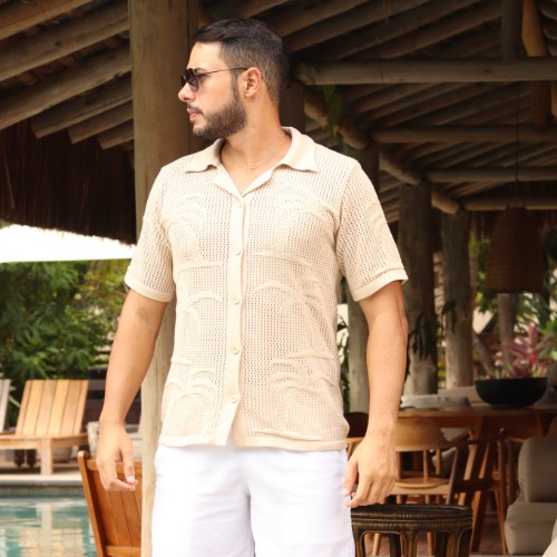 CAMISA GOLA CUBANA TRICOT BORDADA 