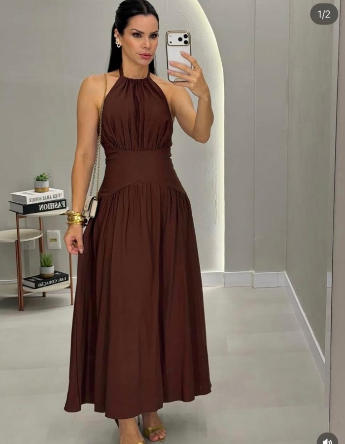 Vestido Longo Detalhe Cintura 
