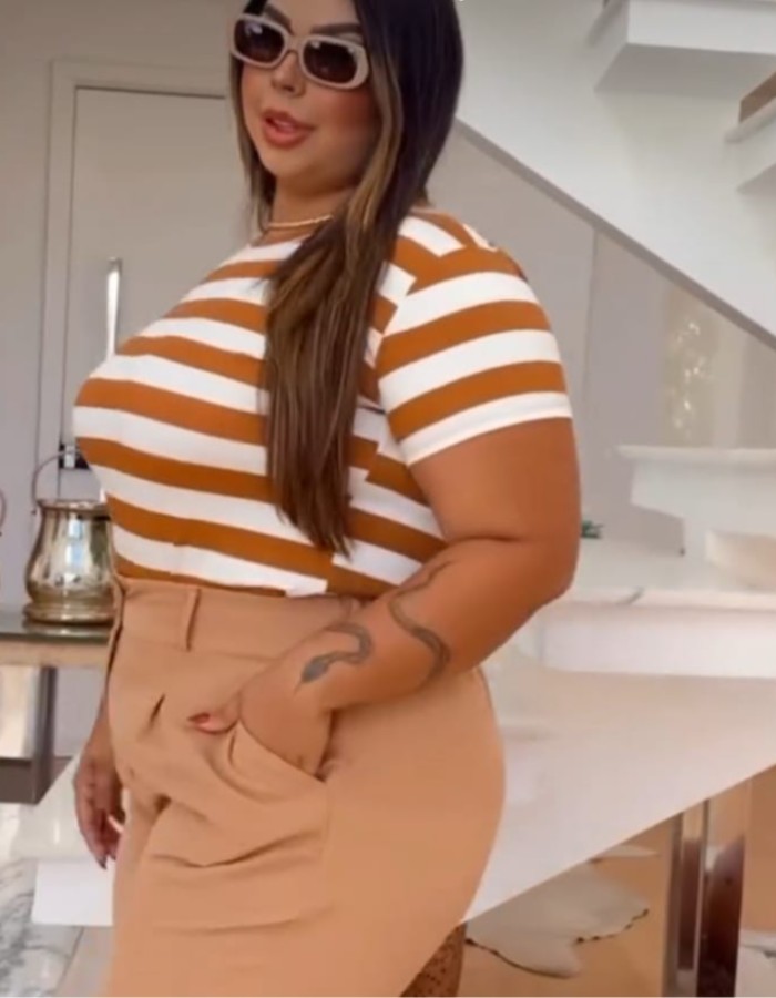 t-shirt plus size listra grossa