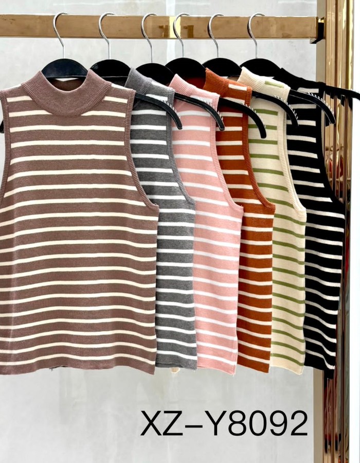 BLUSA TECIDO TRICO MODAL LISTA GOLA ALTA 