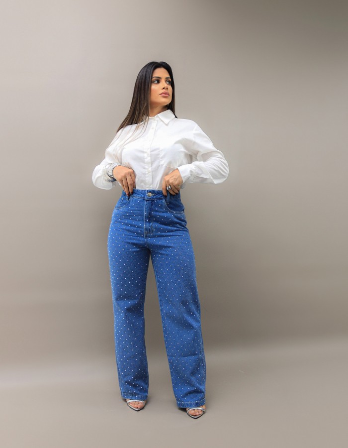 CALÇA WIDE LEG COM BRILHO