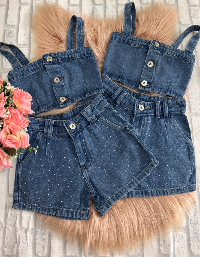 CONJUNTO SHORT E CROPPED COM BRILHO (DESGRADEADO)