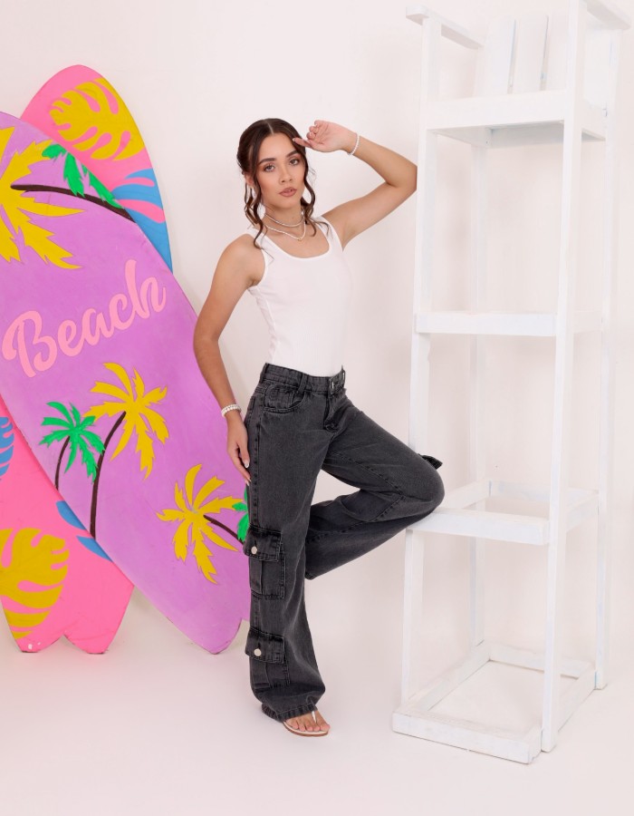 CALÇA WIDE LEG 4 BOLSOS CARGOS 