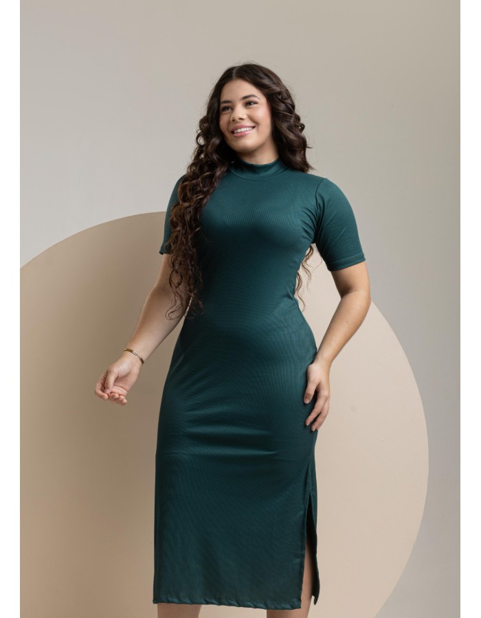 VESTIDO LÁPIS LONGUETE GOLA ALTA