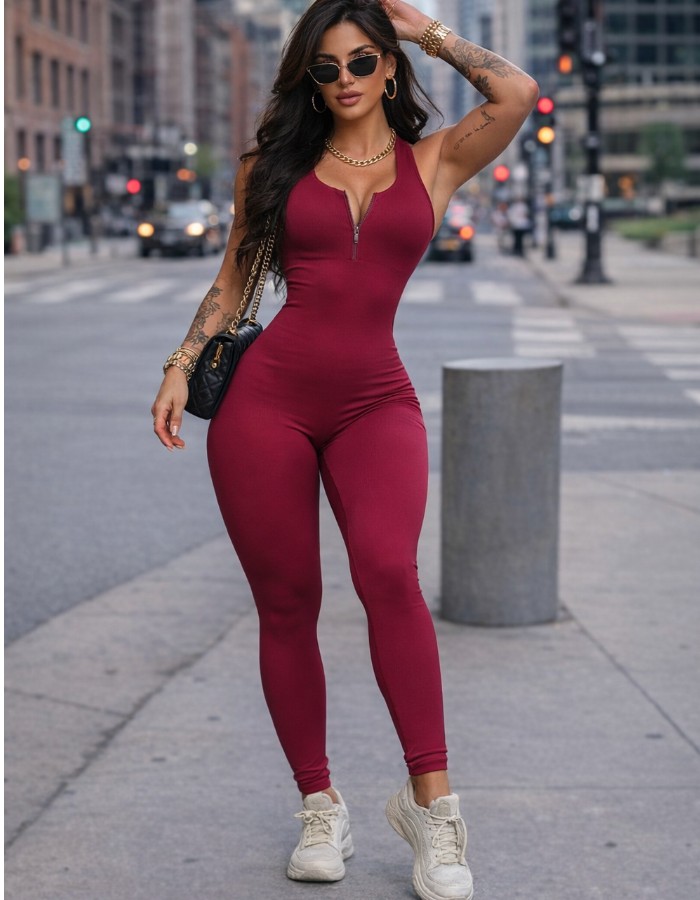 Macacão longo Ziper PREMIUM CANELADO ZERO TRANSPARÊNCIA