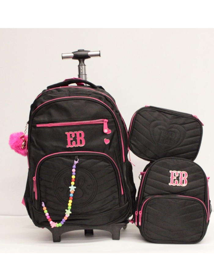 Kit mochila escolar eb com carrinho
