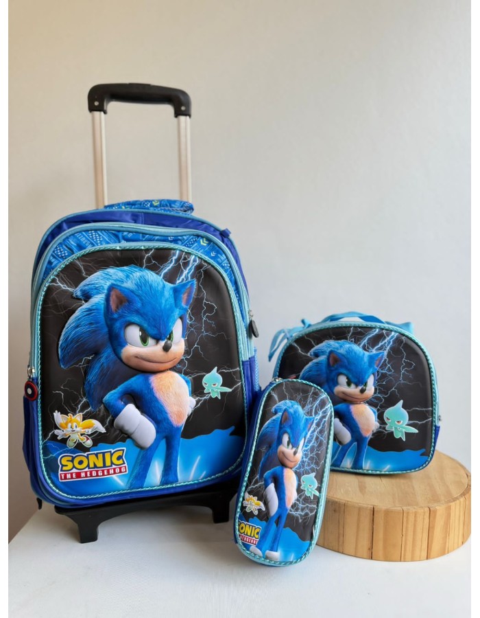 Kit mochila escolar com carrinho