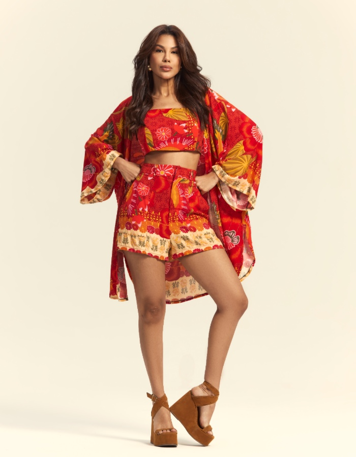 CONJ 3 PEÇAS (KIMONO, CROPPED E SHORT)