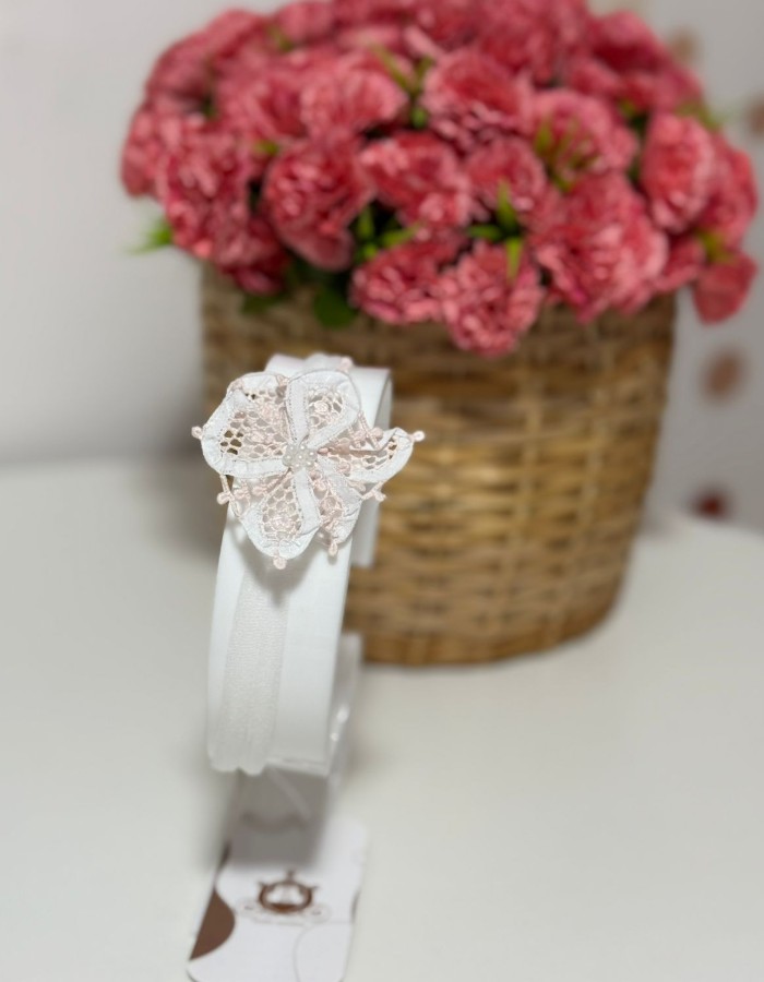 FLOR EM RENASCENÇA BRANCA COM ROSA BEBÊ PP