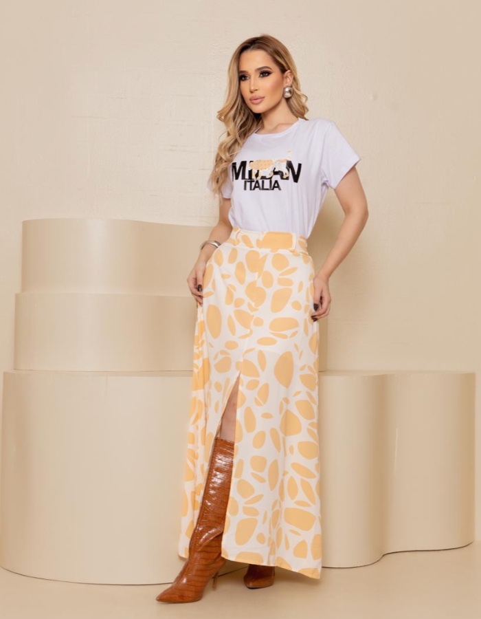 CONJUNTO TEE ITALIA E SAIA LONGA