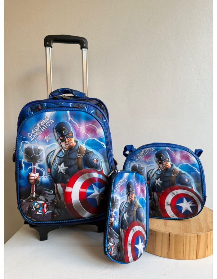 Kit mochila escolar com carrinho