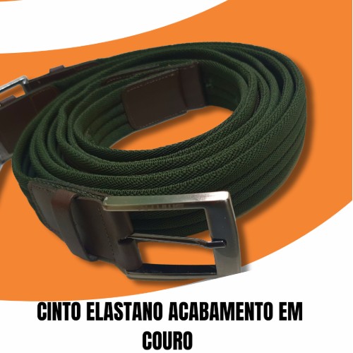 Cinto elastano acabamento em couro 