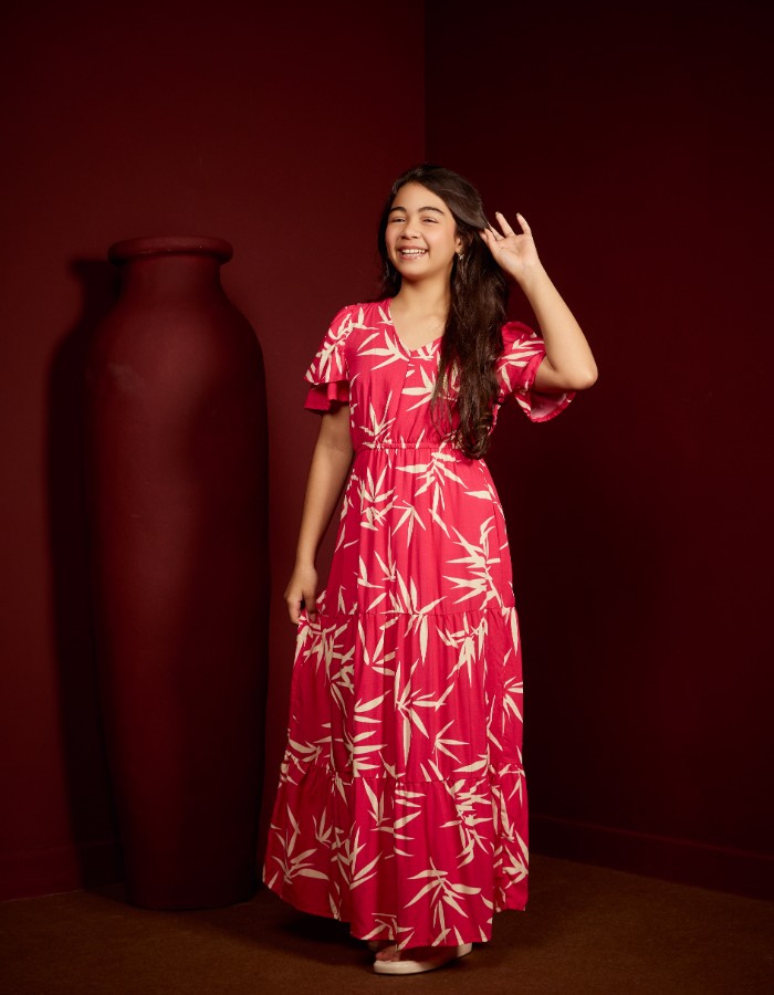 VESTIDO LONGO COM DUAS MANGAS(TEC. VISCOLINHO)
