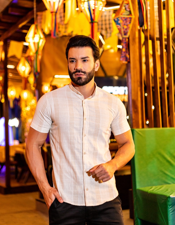 Camisa Gola Padre Linho Natural