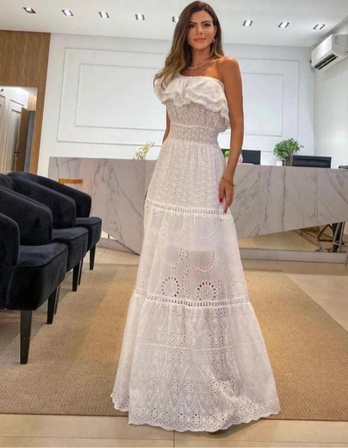 VESTIDO LONGO,MODELO CIGARRINHO,TECIDO LESE