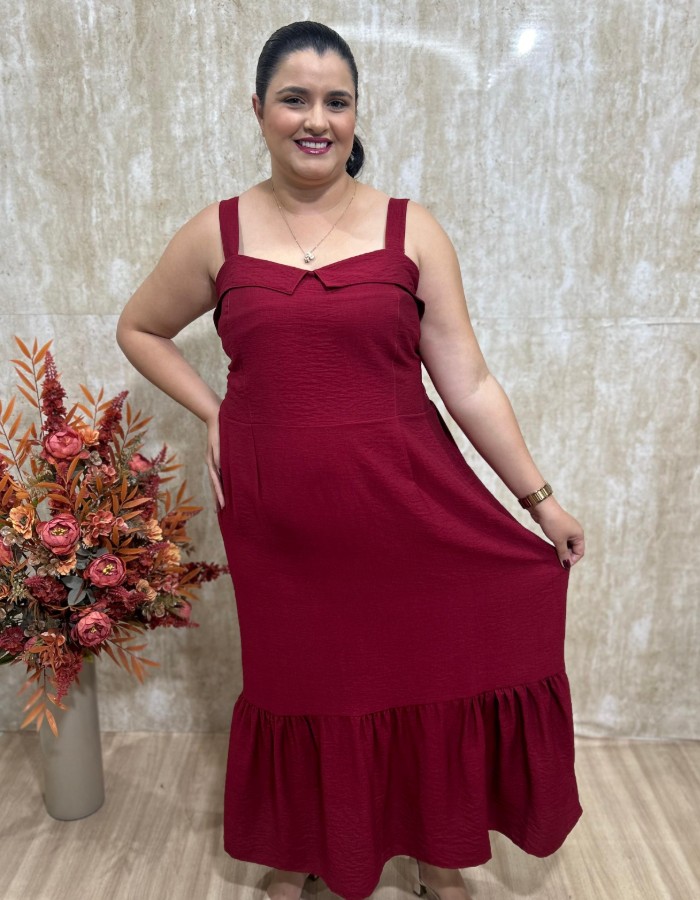 VESTIDO LONGO ALÇA LARGA EM VISCOSE C/ POLIAMIDA