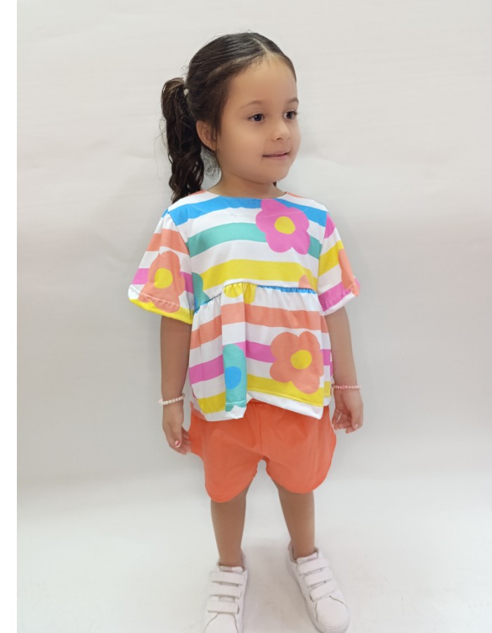 Conjunto Helena listra blusa malha Marisol algodão short tecido algodão com elastano 