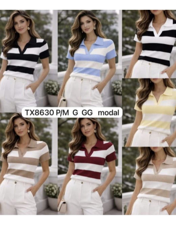 BLUSA C/GOLA TRICO MODAL LISTRADA