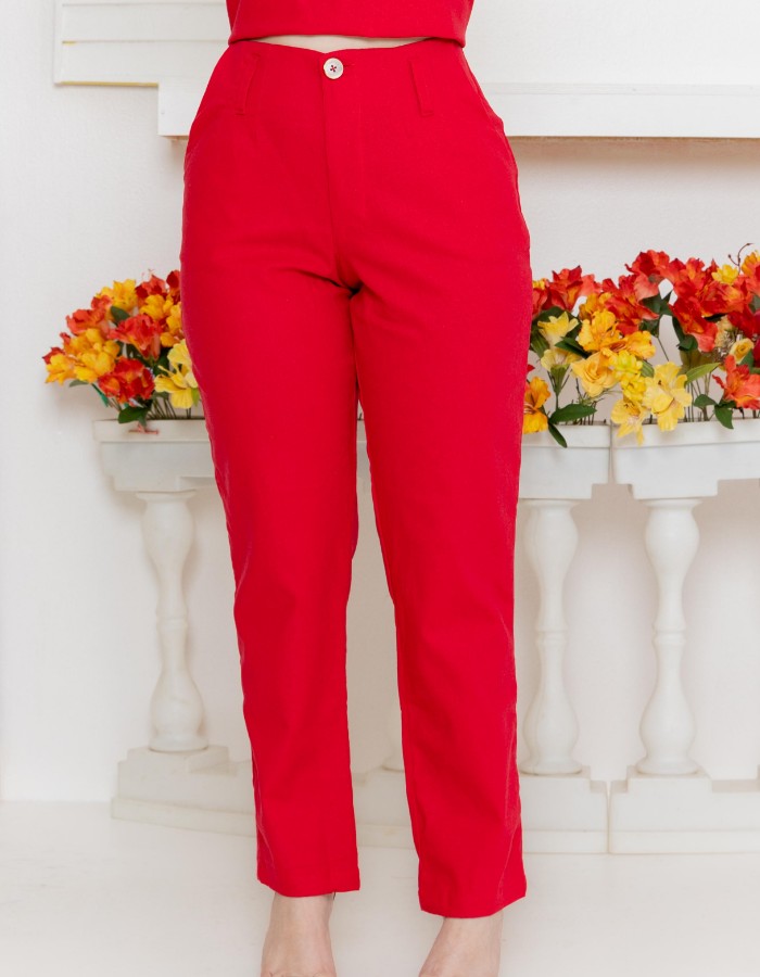 CALÇA CINTURA ALTA EM LINHO