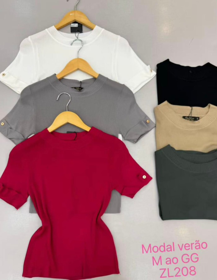 BLUSA TRICO MODAL COM DETALHE NA MANGA 