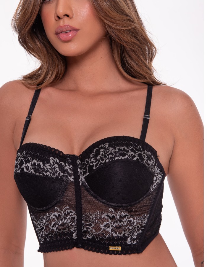 CORSET MEIA-TAÇA DE TULE E RENDA REF: 938 1221