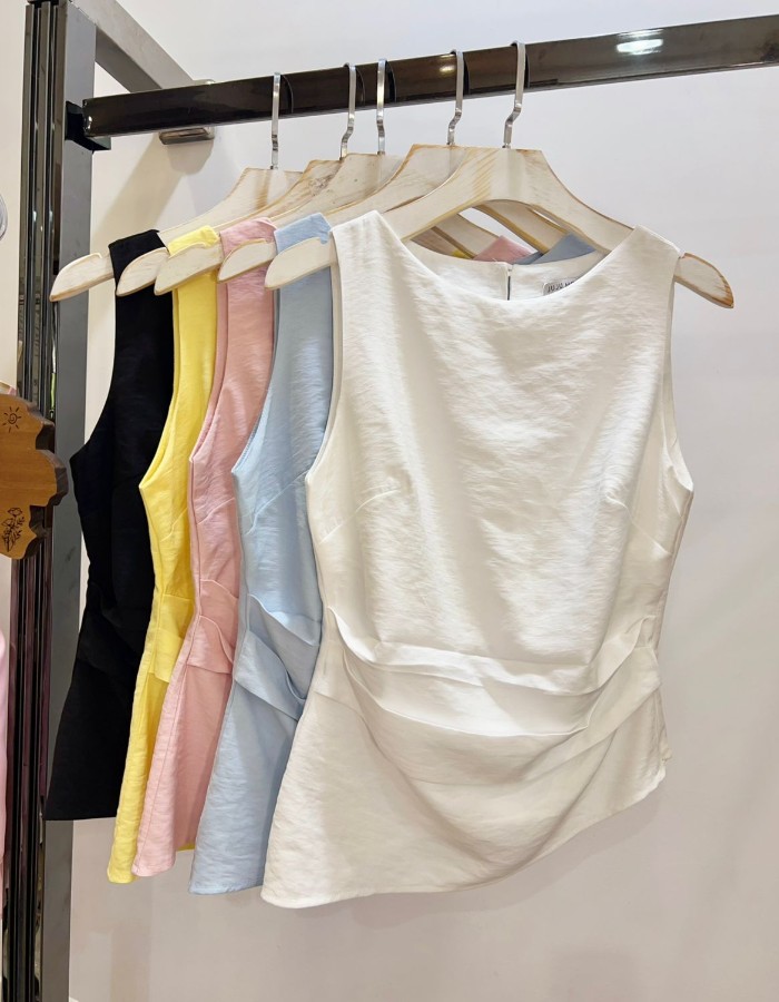 Tecido Crepe seda com drapeado c/ ziper nas costas