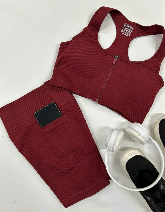 CONJUNTO SHORT BOLSO TOP REGATA ZIPER CANELADO PREMIUM