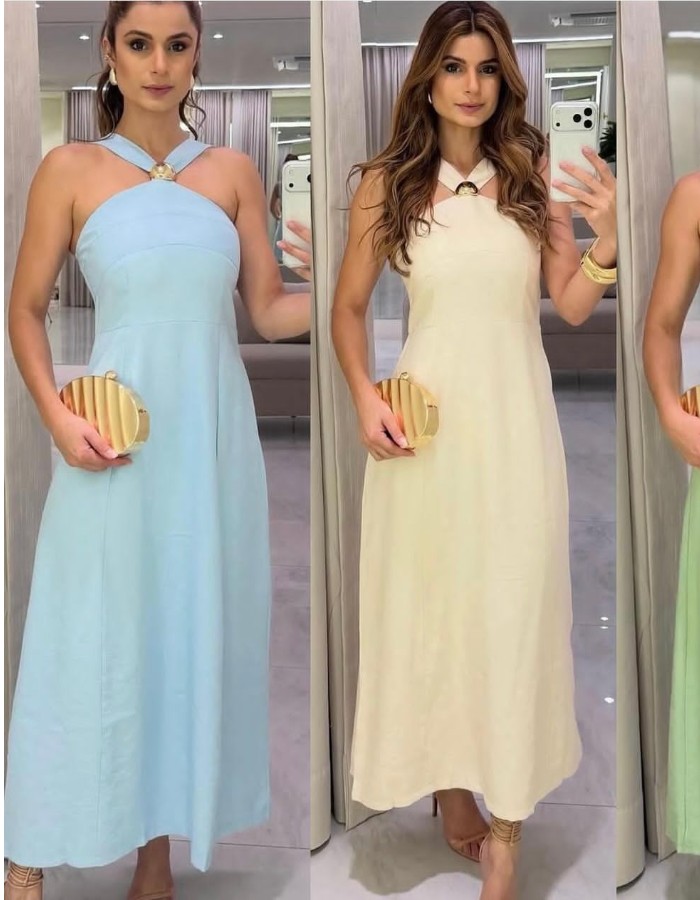 VESTIDO ALFAIATARIA C/ FIVELA NO PESCOÇO