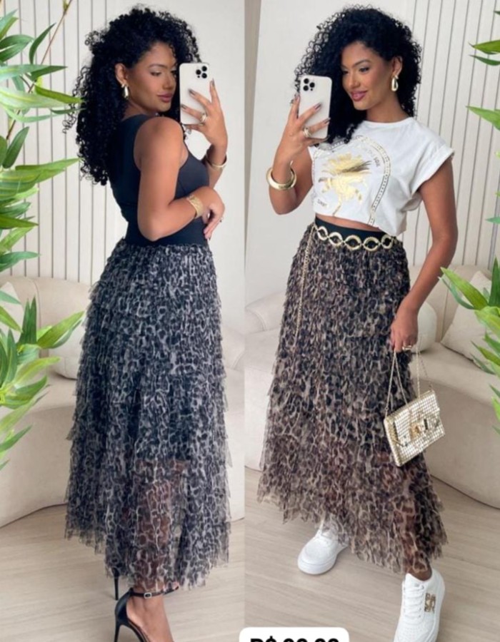 saia tule animal print