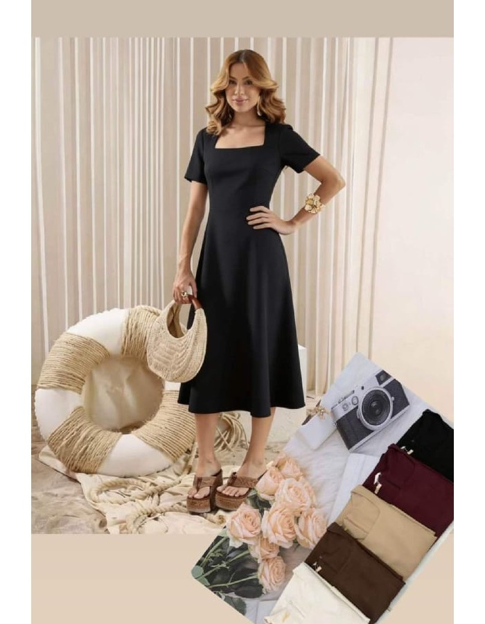 VESTIDO MIDI C/ MANGA ALFAIATARIA