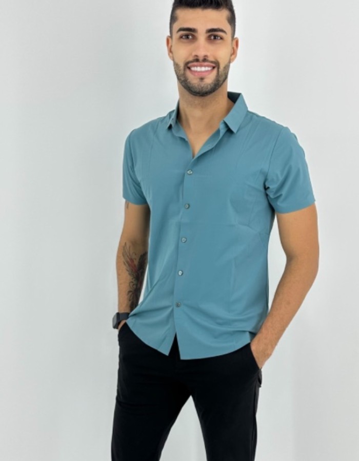 CAMISA SOCIAL MANGA CURTA TECH TEXTURIZADA