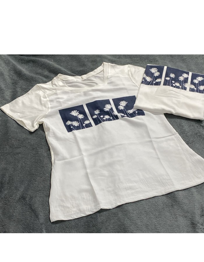 T-Shirt de Algodão Estampa de Flor 