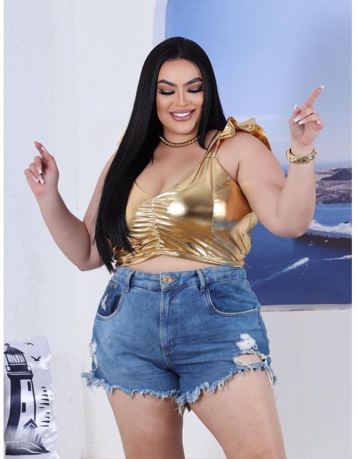 Cropped c/ detalhe franzido - metalizado 