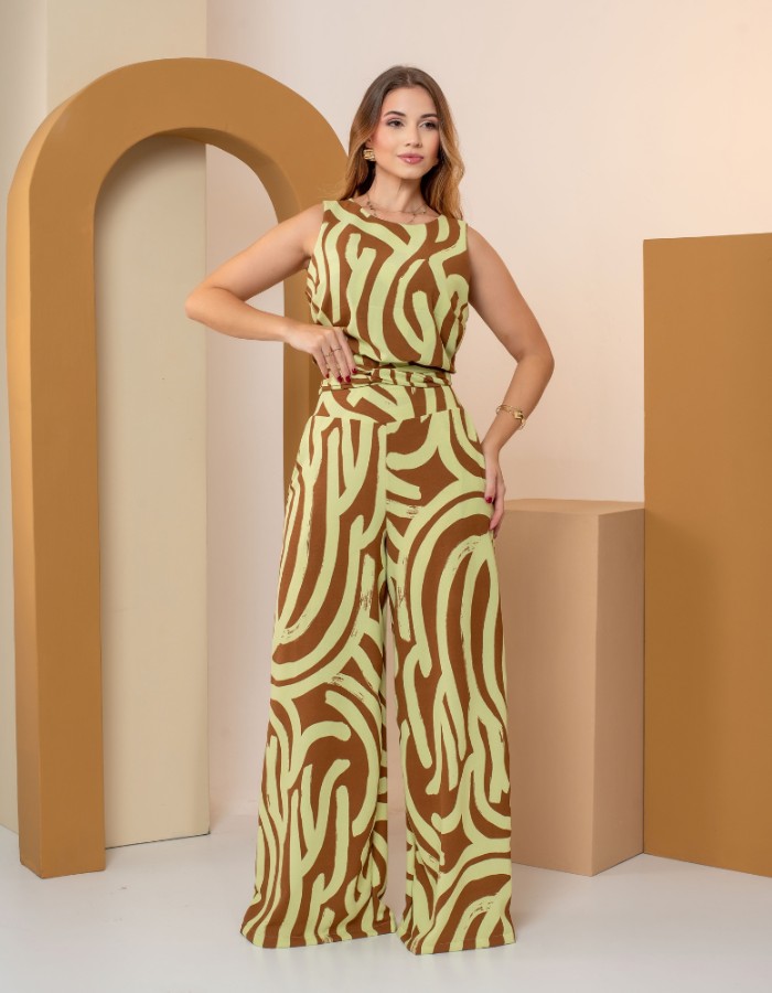 Conjunto Pantalona Calça e Blusa Regata 