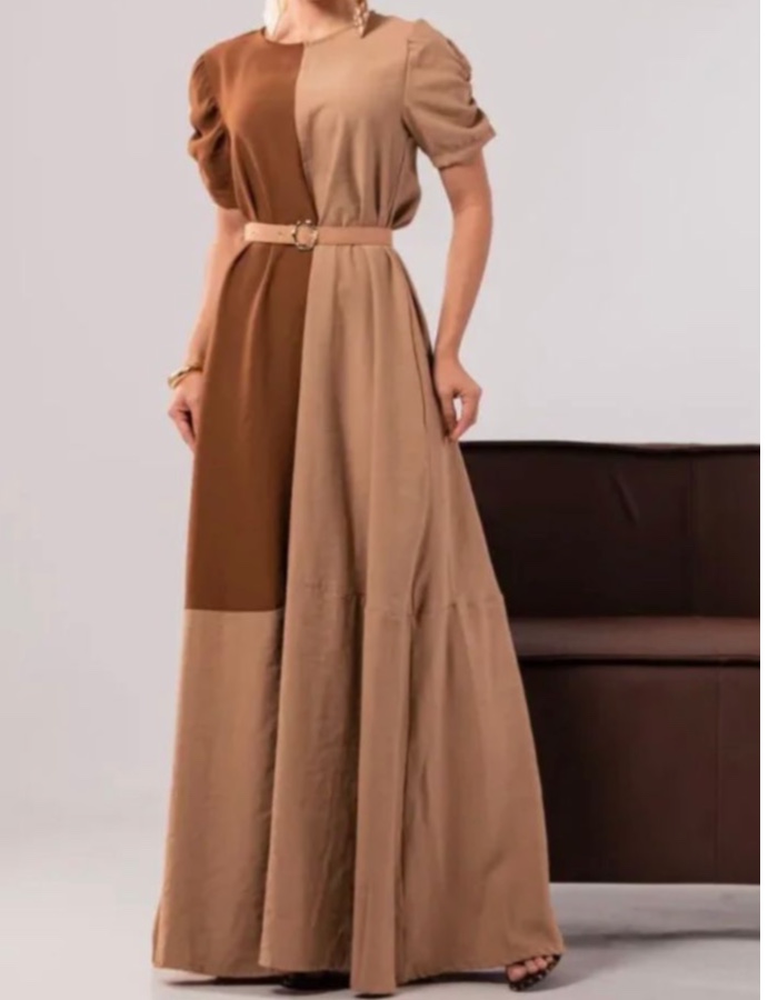VESTIDO BICOLOR ALFAIATARIA LONGO COM CINTO - 01