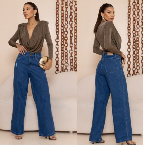 CALÇA FEM. WID LEG 100% ALGODÃO