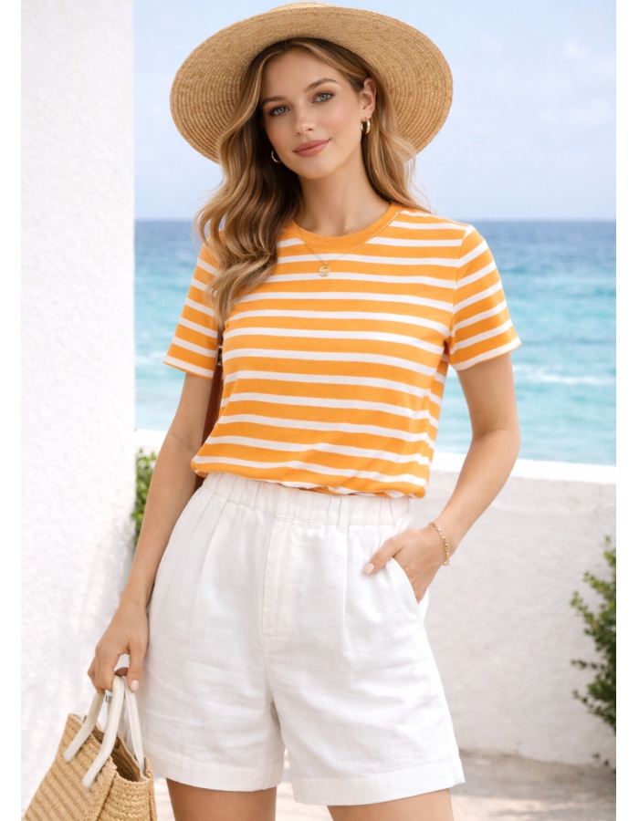 T-SHIRT DE LISTRAS LARANJA