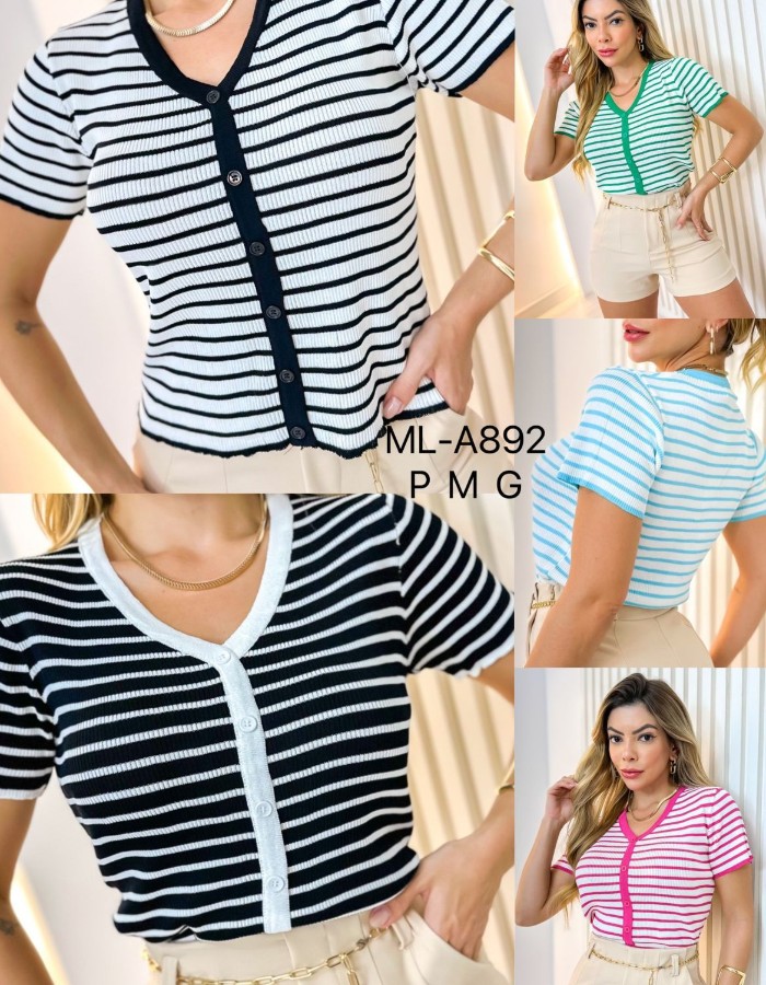  Blusa Trico Modal Listrada